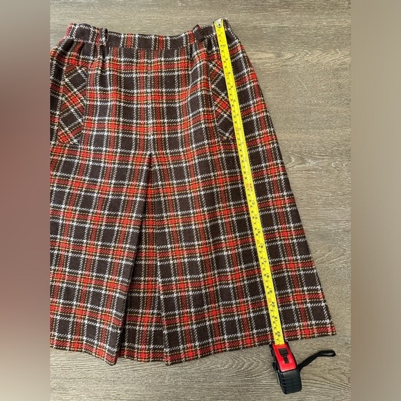 VINTAGE JAMES KENROB 1960-1970 BROWN, RED, AND YELLOW PLAID WOOL SKIRT - SKU:345 - Picture 7 of 8